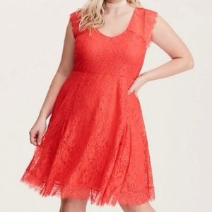Coral Torrid Lace Skater Dress - Size 1